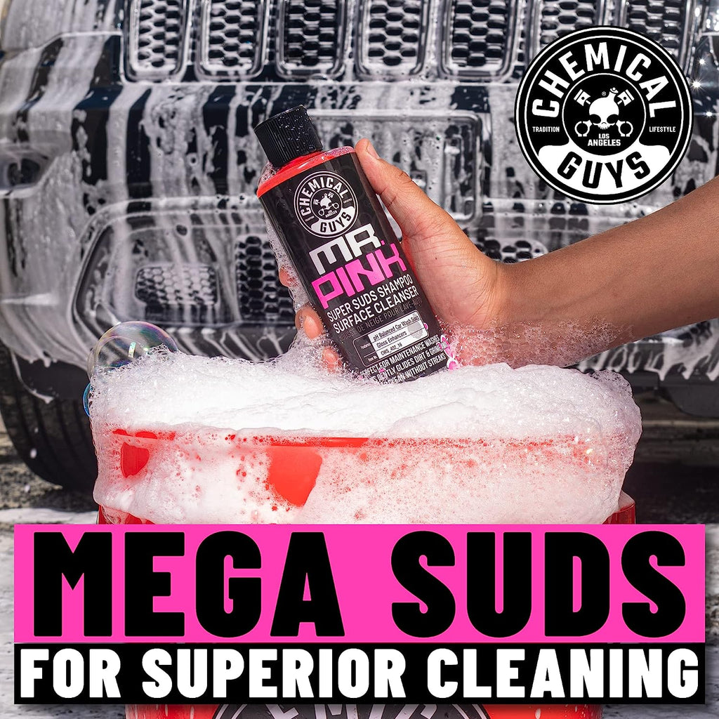 Chemical Guys CWS_402BK Car Wash Detailing Bucket, Mitt &amp; Accessories Bundle (6 Items) Featuring Mr. Pink Foaming Car Wash Soap, 128 fl oz (1 Gal) Works on Cars, Trucks, SUVs, RVs &amp; More