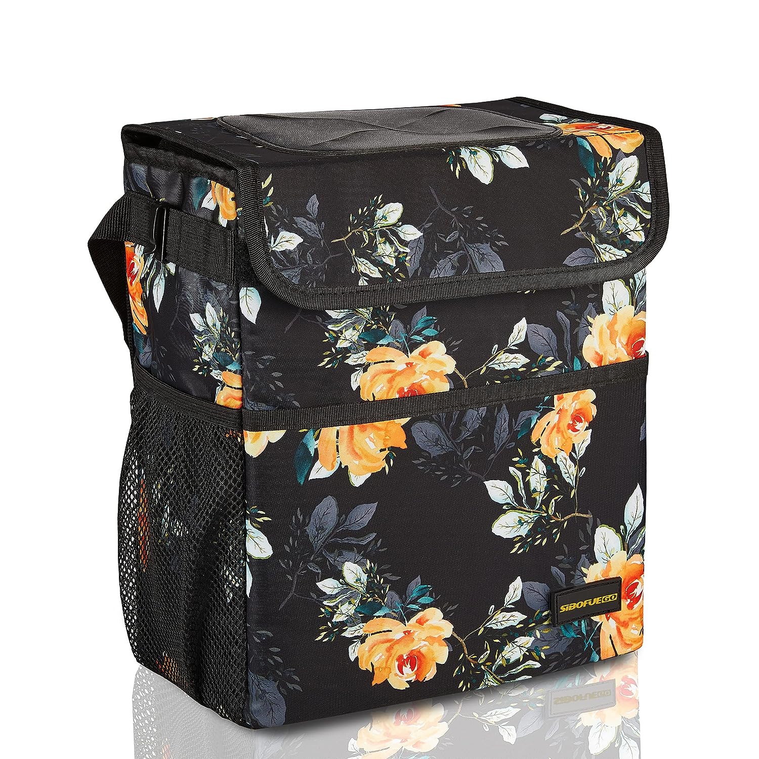 SIBOFUEGO Cute Car Trash Can with Lid - Leak Proof Hanging Waterproof Garbage Can with Storage Pockets Multipurpose Collapsible Car Organizer (Flower)