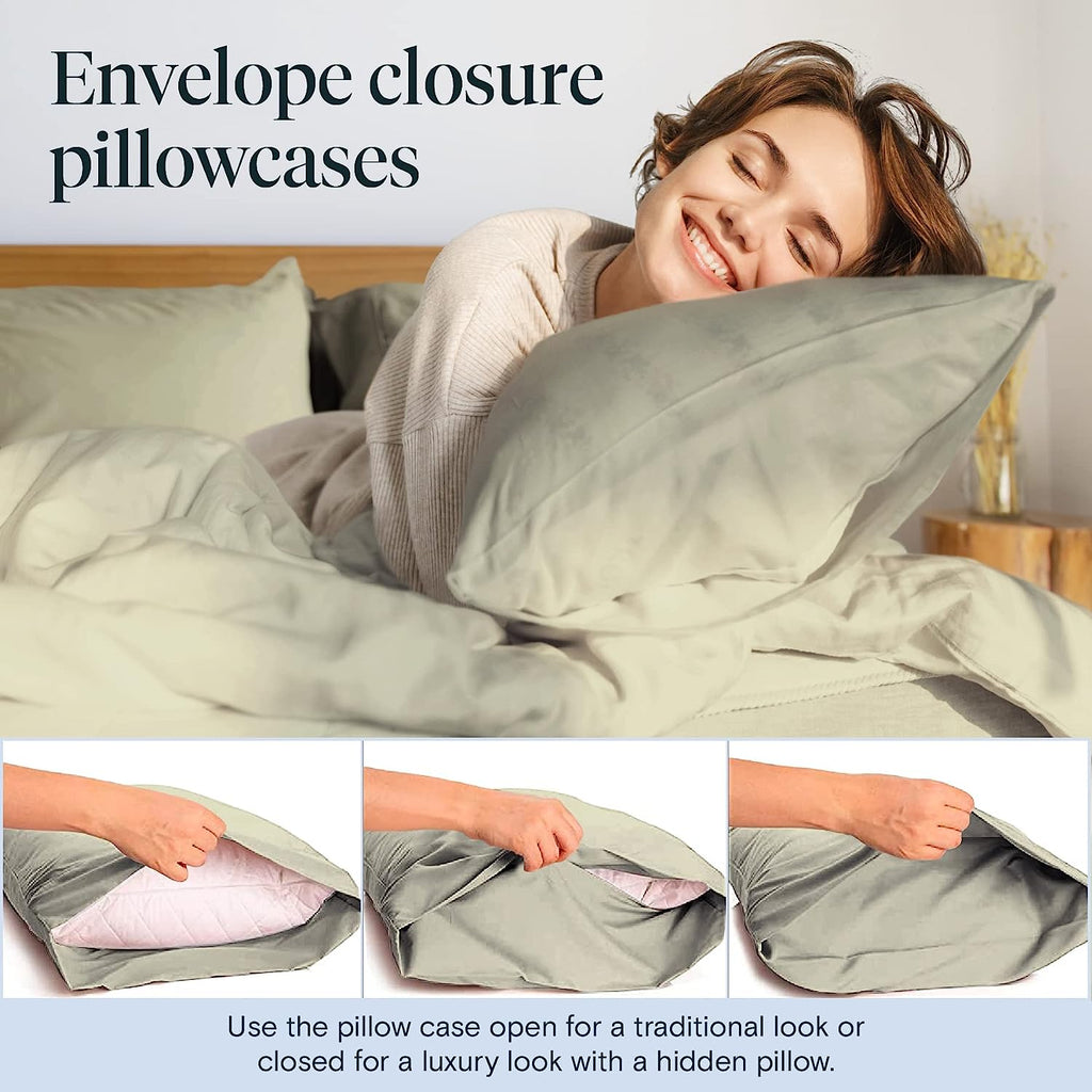LuxClub 6 PC Full Size Sheet Set Bamboo Sheets Deep Pockets 18" Eco Friendly Wrinkle Free Cooling Sheets Machine Washable Hotel Bedding Silky Soft - Light Taupe Full