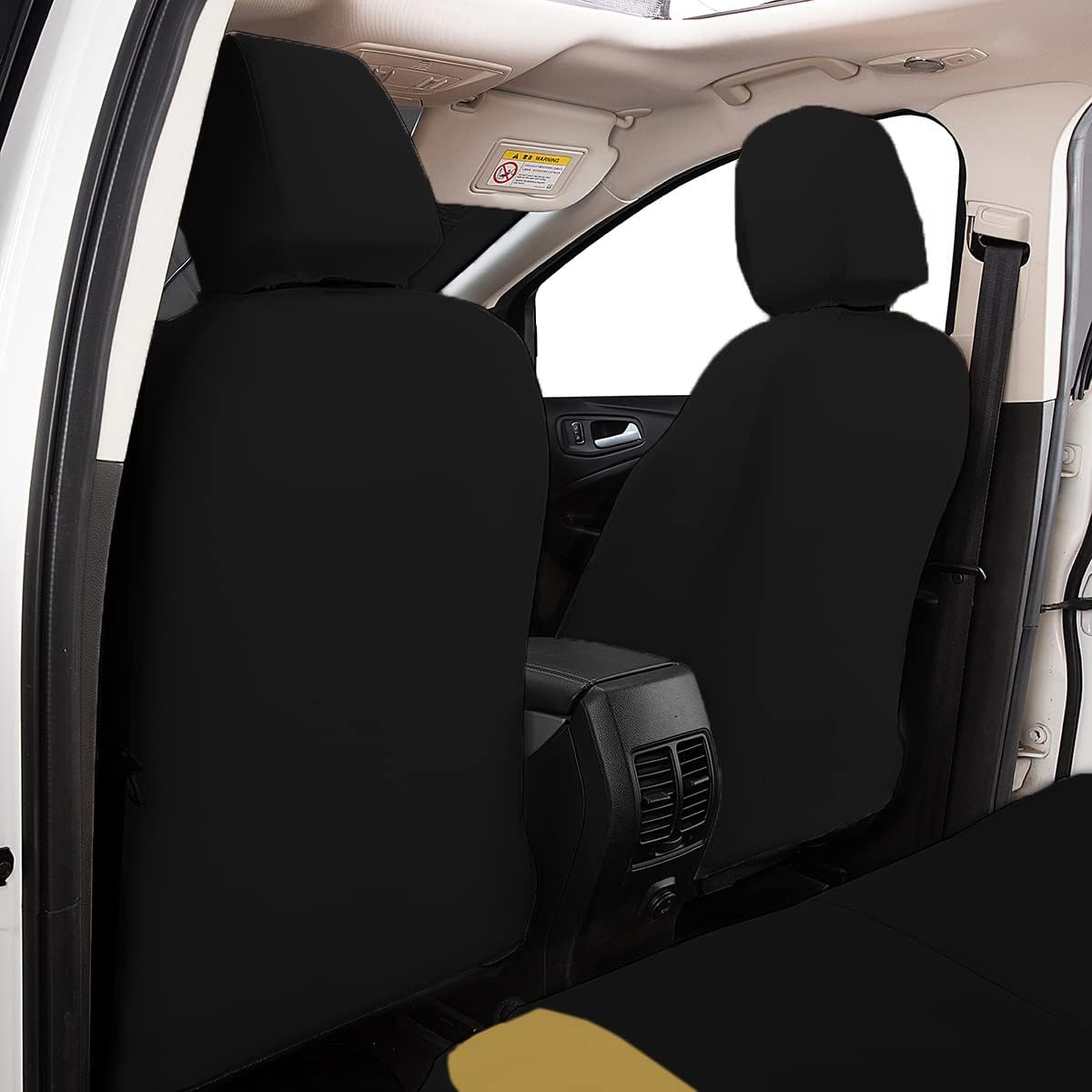 Flying Banner car seat Covers Protects Water Proof Faux Leather Carbon Fiber Front and Rear Bench (Black Beige, Full Set - 8PCS)