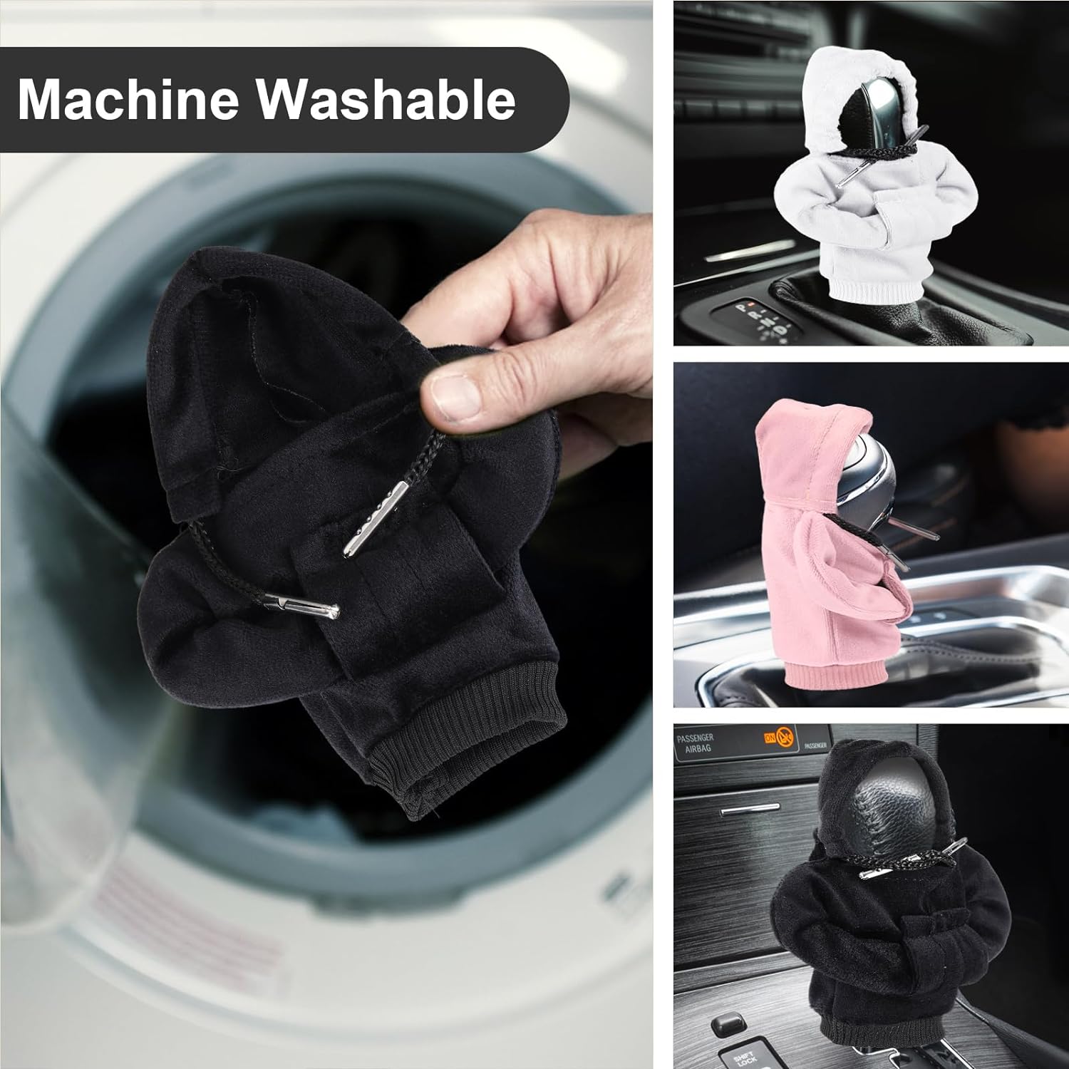 ZHSMS Gear Shift Cover, Universal Shift Knob Cover, Funny Sweater Hoodie for Gearshift, 4.7 Inch Car Shifter Stick Protector Decoration (Black White)