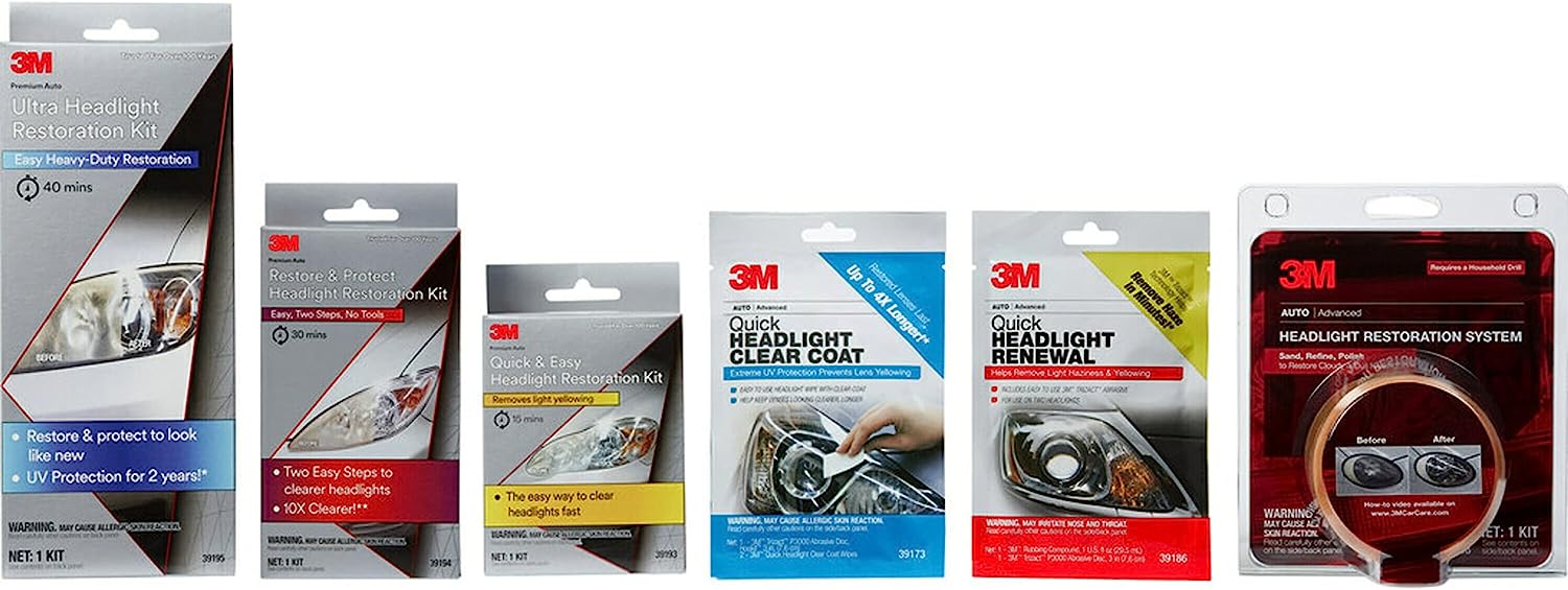 3M Ultra Headlight Restoration Kit, Easy Heavy-Duty Restoration, 39195, 1 Kit, Drill Required, Gray