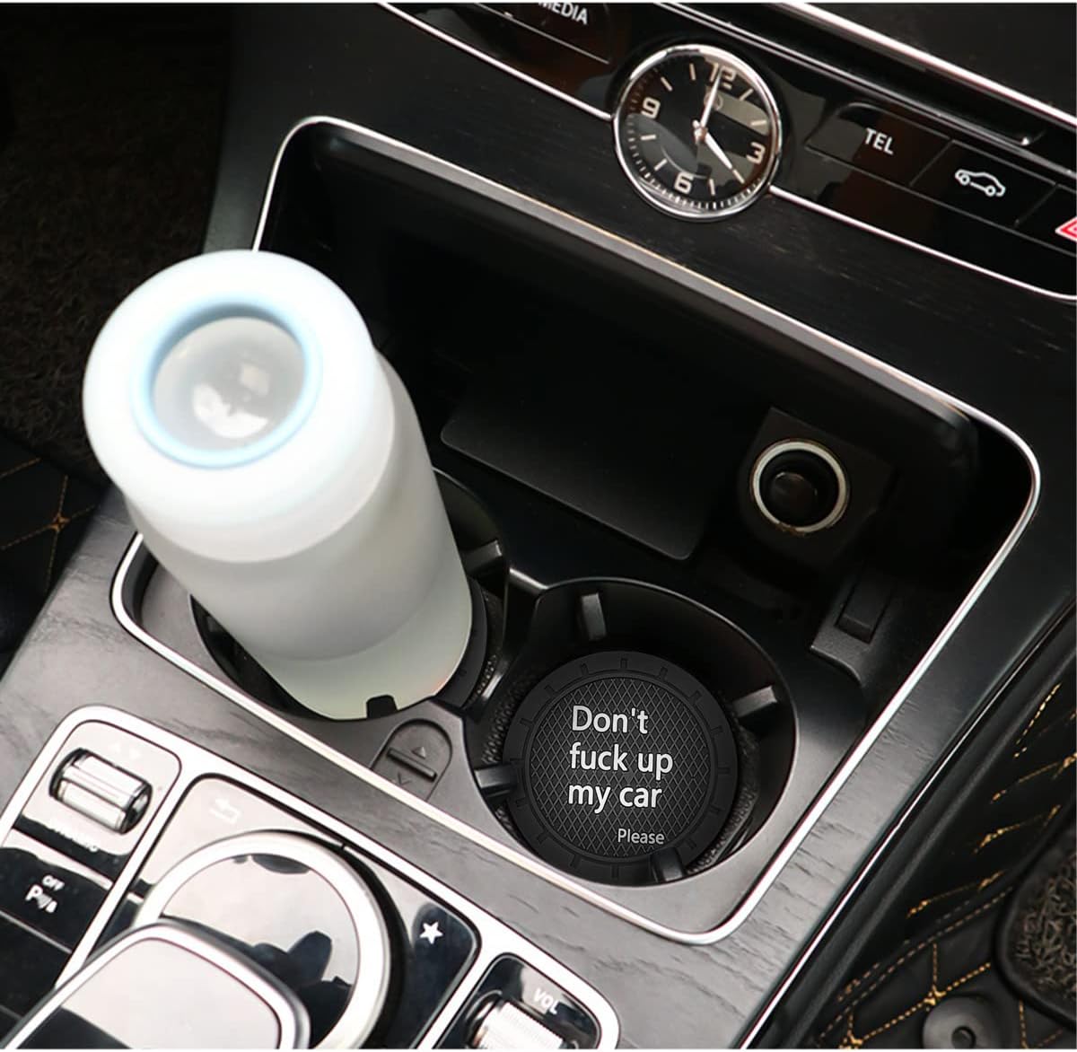 8sanlione 2 Pack Car Cup Holder Coasters, 2.75 Inch Non-Slip PVC Insert Cup Coaster, Anti-Scratch Auto Cup Mats for Women Men, Vehicle Interior Accessories Universal for Car, SUV, Truck (D Black/2PCS)
