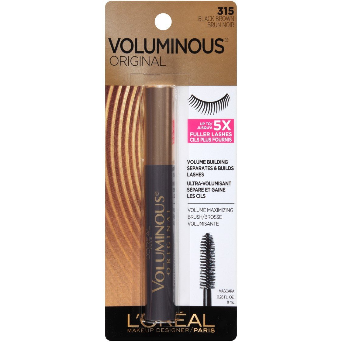 L’Oreal Paris Makeup Voluminous Original Volume Building Mascara, Black Brown, 0.28 fl; oz.