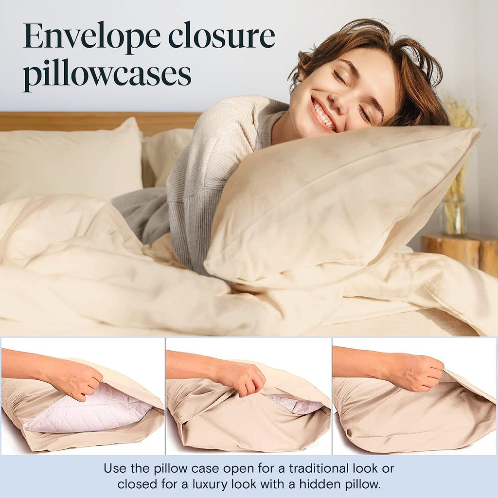 LuxClub 6 PC Full Size Sheet Set Bamboo Sheets Deep Pockets 18" Eco Friendly Wrinkle Free Cooling Sheets Machine Washable Hotel Bedding Silky Soft - Cream Full