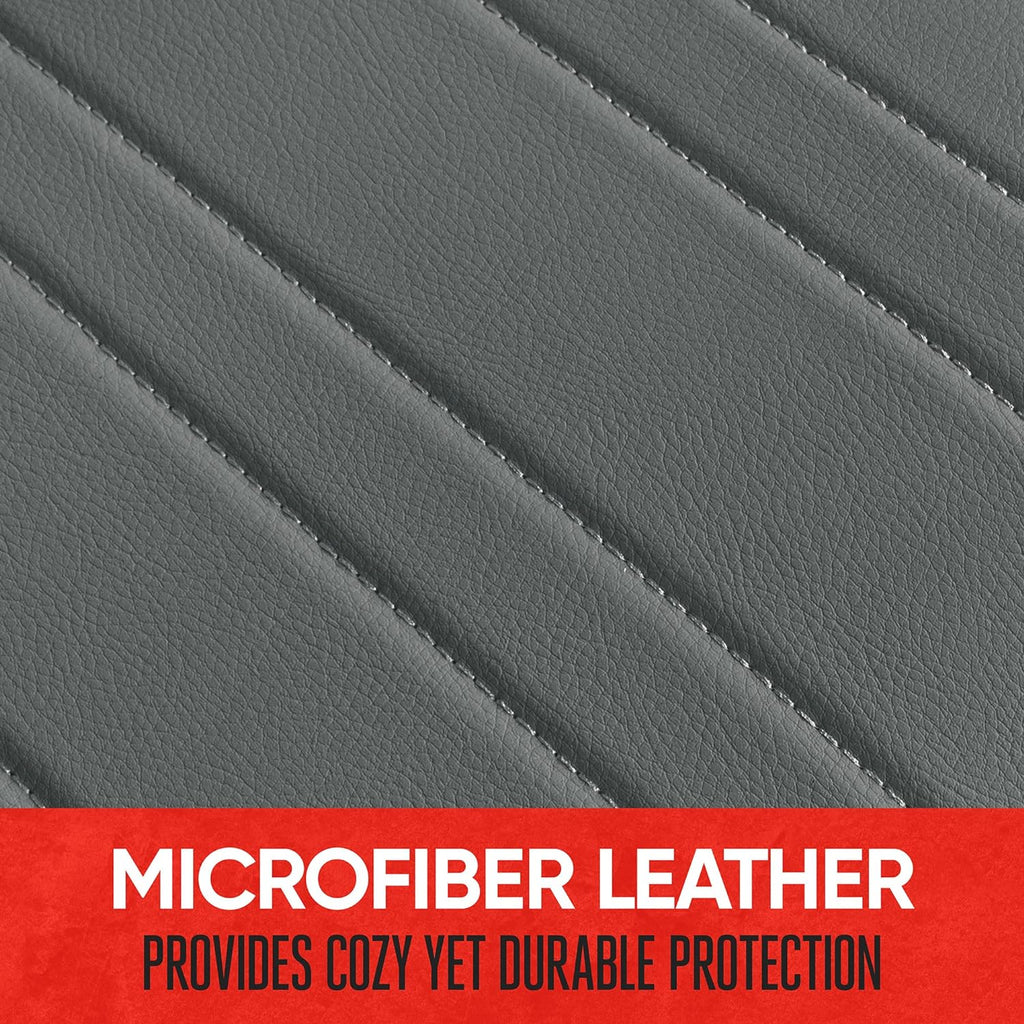 Motor Trend Seat Covers for Cars Trucks SUV, Faux Leather Full Set Gray Padded Car Seat Covers with Storage Pockets, Premium Interior Car Seat Cover