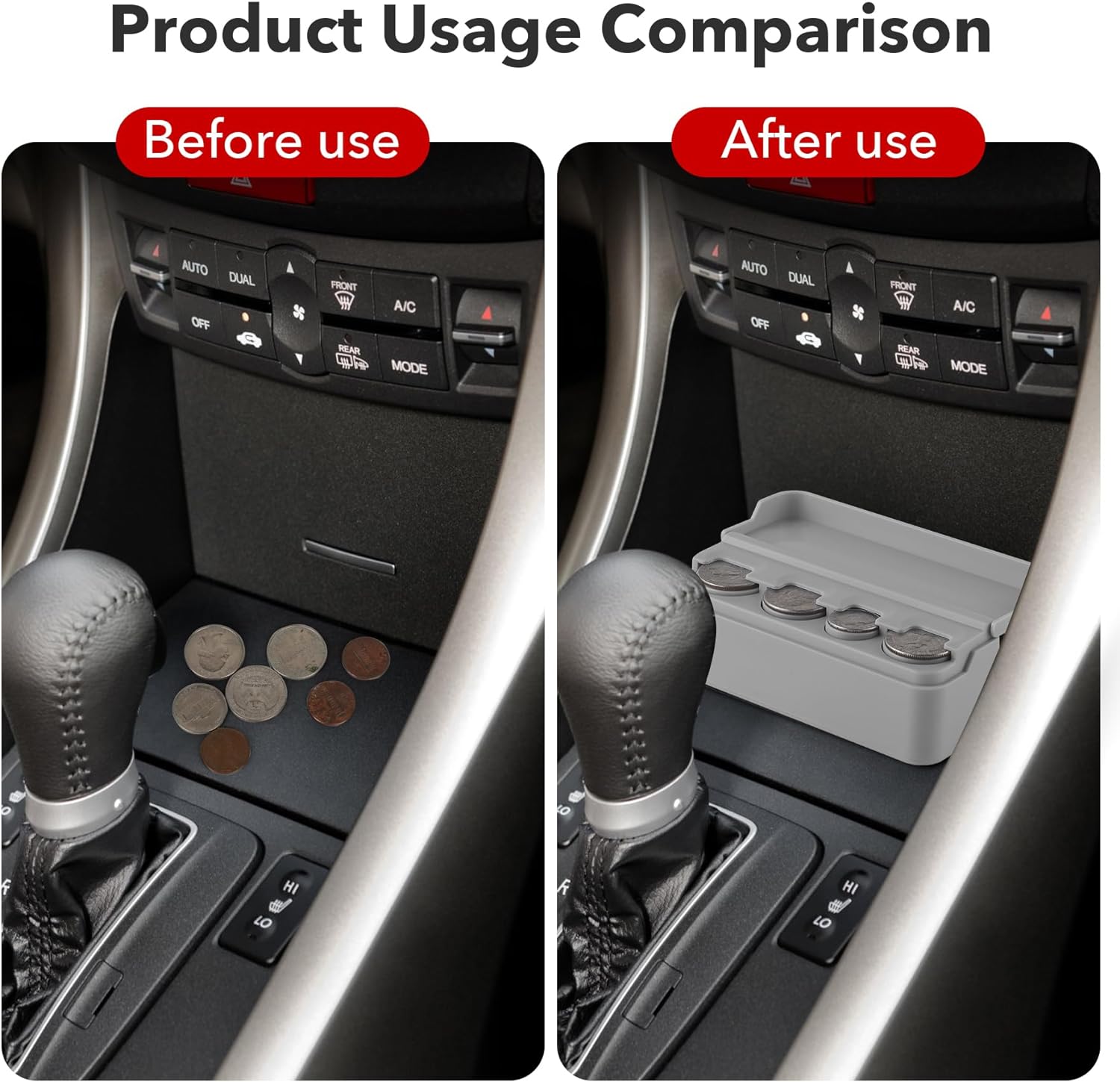 SINGARO Coin Holder for Car, Universal Car Coin Change Organizer, Car Coin Holder Compatible with Coins of Different Sizes, Car Interior Accessories, Suitable for Most Cars, Trucks(Gray，2 Pack)