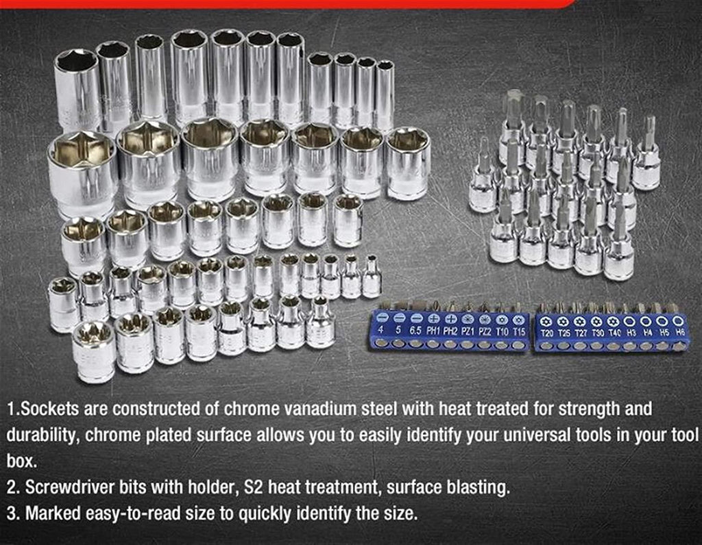 Tool Set Hand Tools For Car Repair Ratchet Spanner Wrench Socket Professional Bicycle Car Repair Tool Kits (Color : W003066A)