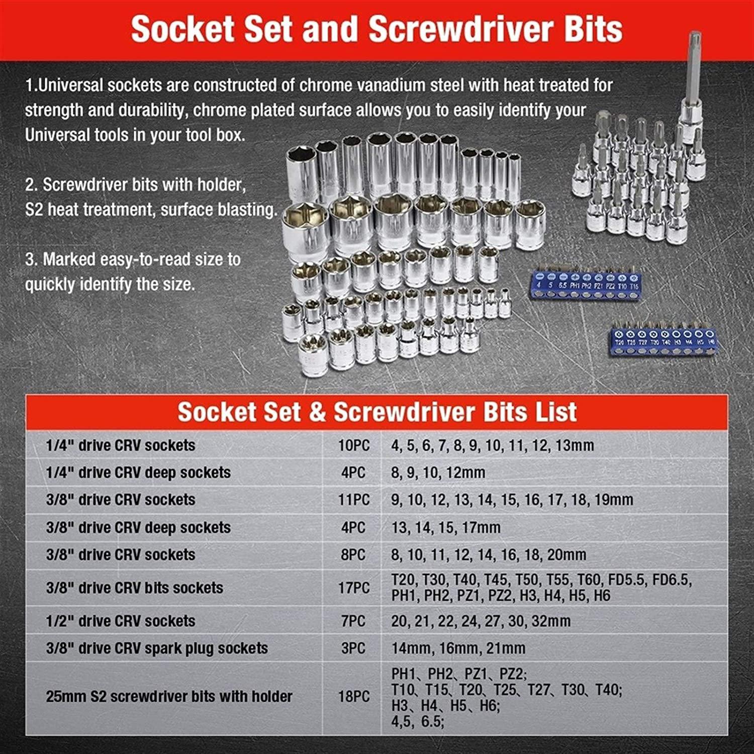 Tool Set Hand Tools For Car Repair Ratchet Spanner Wrench Socket Professional Bicycle Car Repair Tool Kits (Color : W003066A)