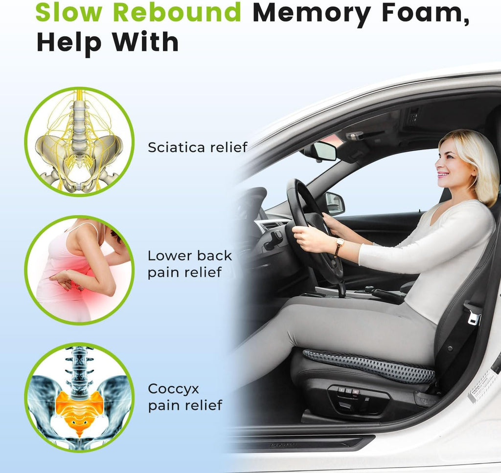 Dreamer Car Wedge Seat Cushion for Car Seat Driver/Passenger- Car Seat Cushions for Driving Improve Vision/Posture - Memory Foam Car Seat Cushion for Hip Pain (Mesh Cover,Black)