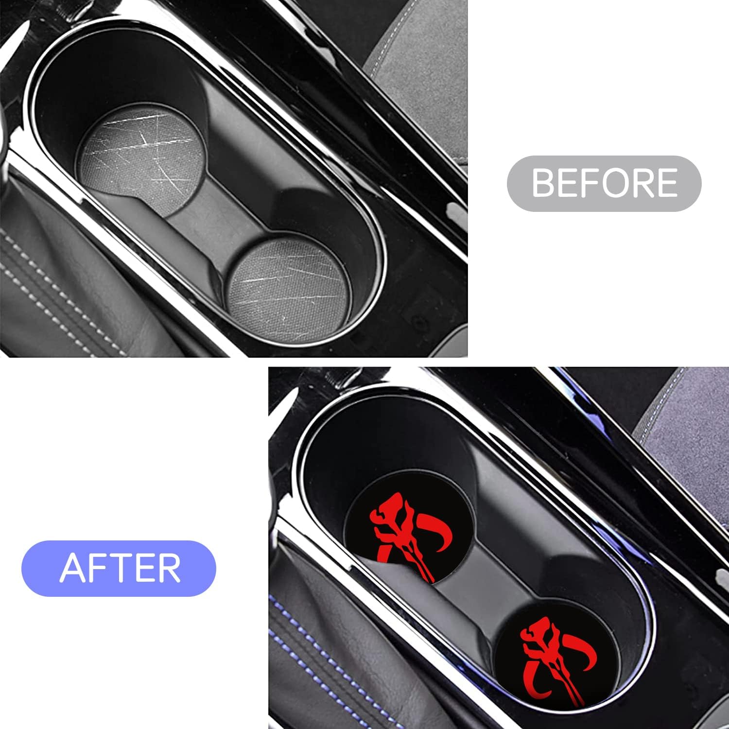 Car Coasters for Mandalorian Warriors Skull 2PCS 2.75" Car Cup Holder Coasters for Star Wars Red Mandalorian Logo Car Cup Holder Insert Coasters by FLYEEGO