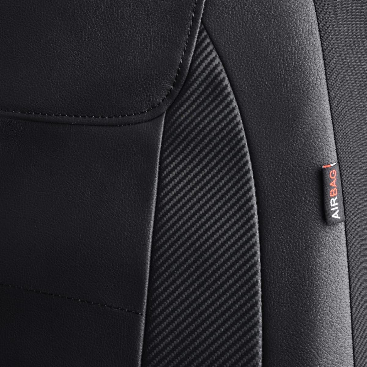 Flying Banner car seat Covers Protects Water Proof Faux Leather Carbon Fiber Front and Rear Bench (Black, Full Set - 8PCS)