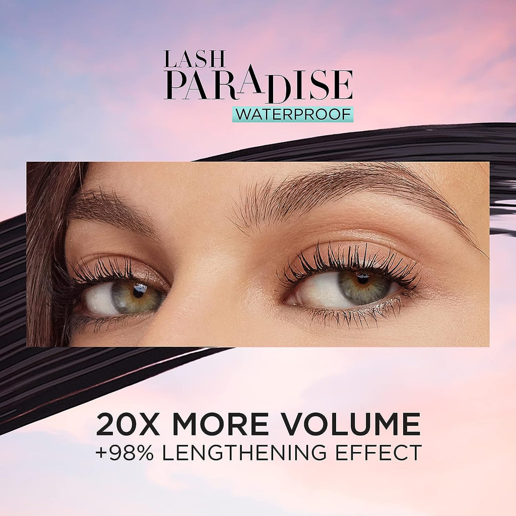 L'Oreal Paris Makeup Lash Paradise Waterproof Mascara, Voluptuous Volume, Intense Length, Feathery Soft Full Lashes, No Smudging, No Clumping, Black, 0.25 Fl Oz (Pack of 1) Packaging May Vary