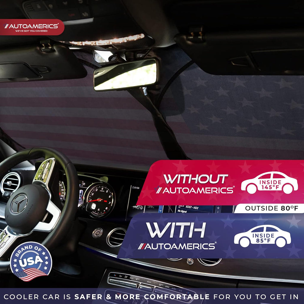 Autoamerics 1-Piece Windshield Sun Shade Original American Flag USA Patriotic  - Foldable Car Front Window Sunshade for Sedans SUV Truck - Blocks Max UV Rays and Keeps Your Vehicle Cool X-Large