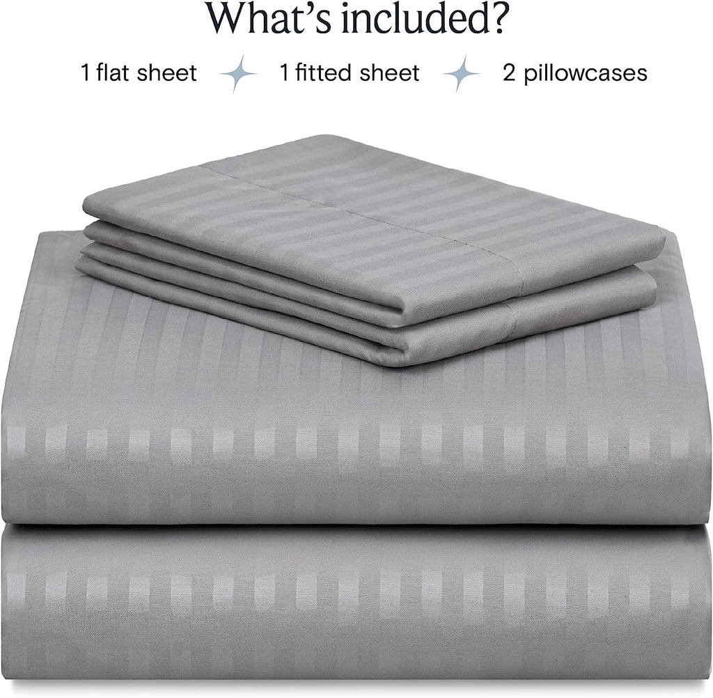 LuxClub Striped Sheets Set, 4 PC Striped Bed Sheets Set Twin Size for Boys and Girls, Deep Pockets 18" Eco Friendly Wrinkle Free Kids Fitted Sheets Machine Washable Hotel Bedding (Twin, Light Grey)