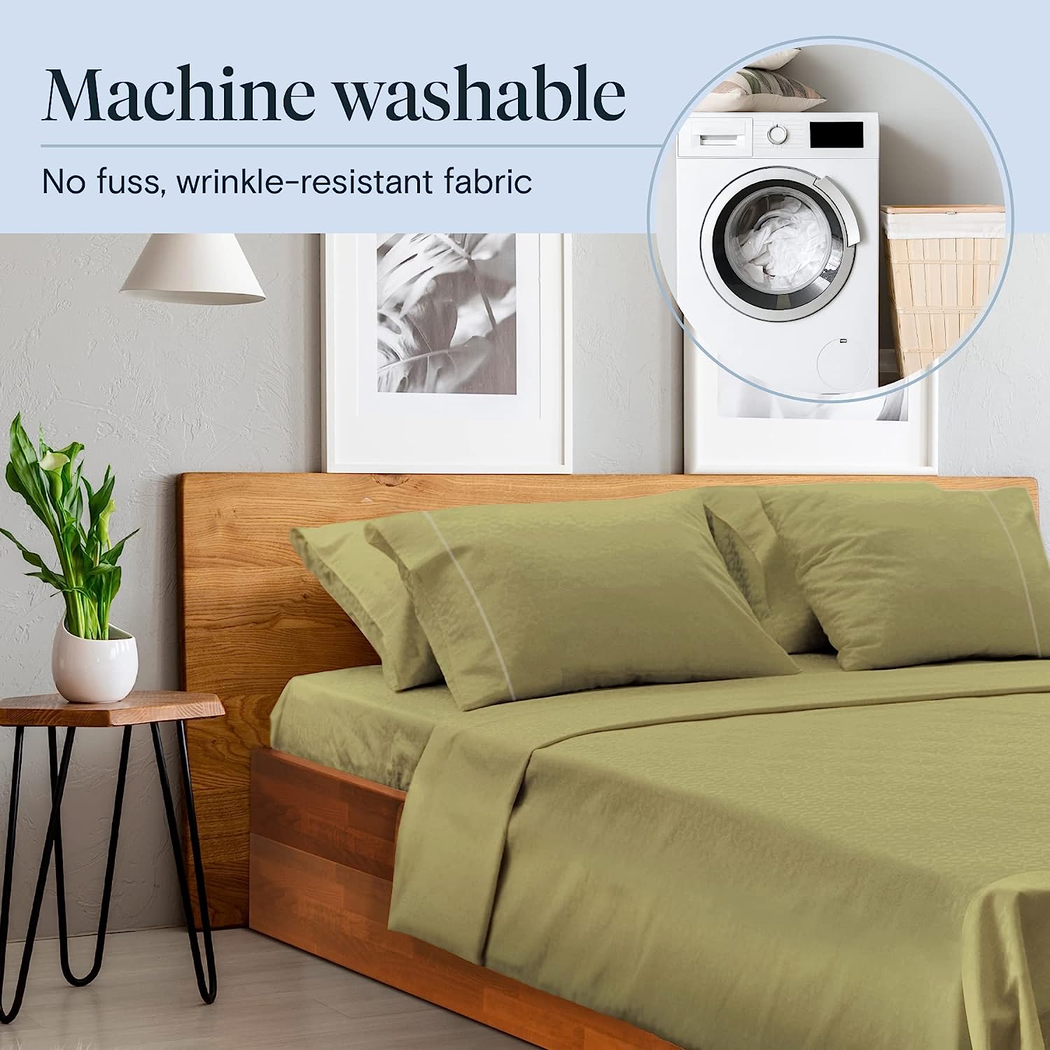 LuxClub 6 PC King Size Sheet Set Bamboo Sheets Deep Pockets 18" Eco Friendly Wrinkle Free Cooling Sheets Machine Washable Hotel Bedding Silky Soft - Olive King
