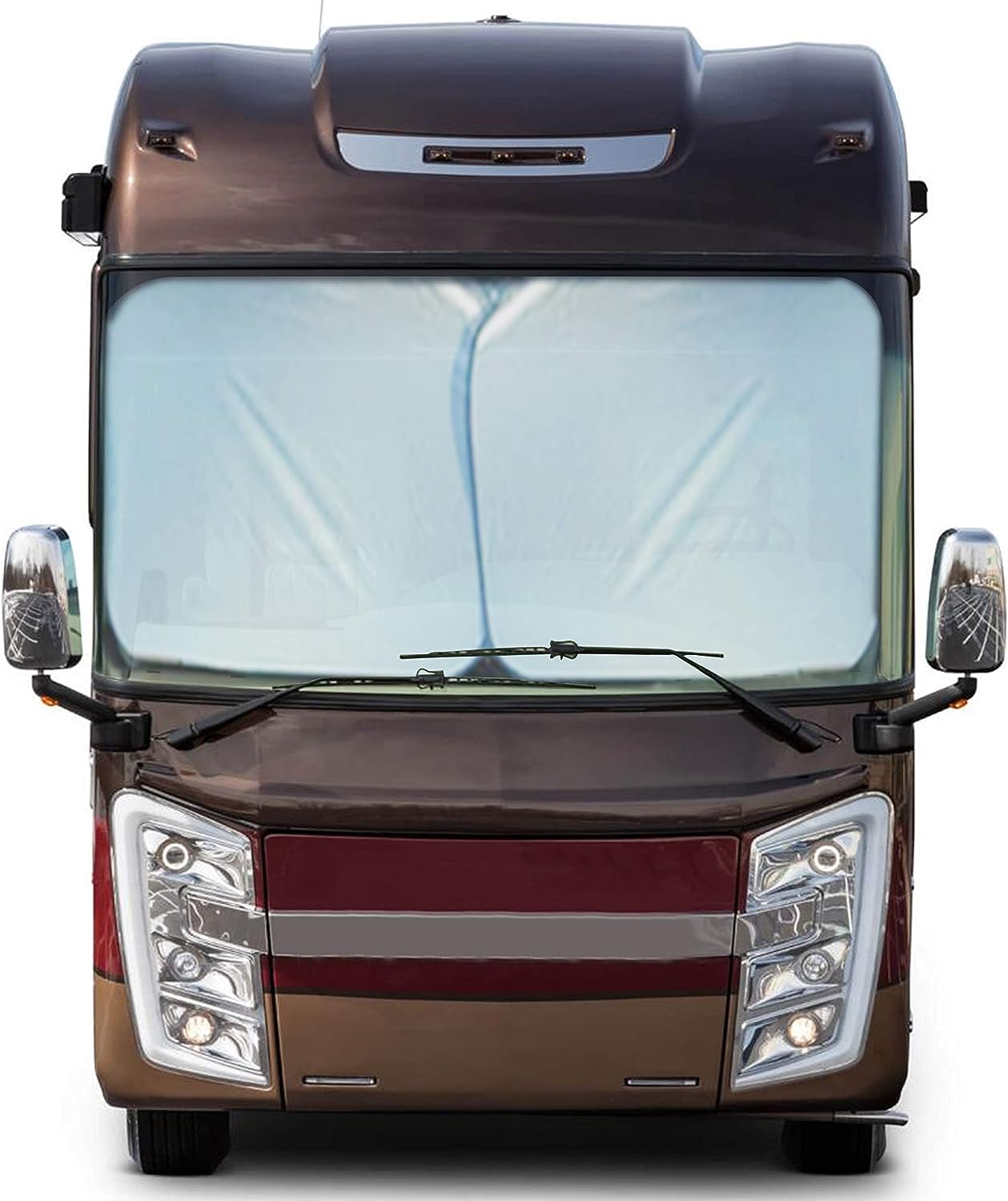 EcoNour 2-Piece Foldable Spring RV Windshield Sunshade, Reflective 230T Nylon Keeps Your RV Cool, Front RVs, Trucks, Motorhomes, Large Bus, Large Side Window, XXL (Each 41.5 in x 50 in)