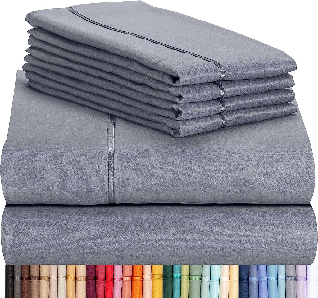 LuxClub Twin Sheets Set - Soft Twin Bed Sheets for Boys and Girls, 4 PC Deep Pockets 18" Eco Friendly Wrinkle Free Kids Fitted Sheets Machine Washable Hotel Bedding Silky Soft- Silver Twin