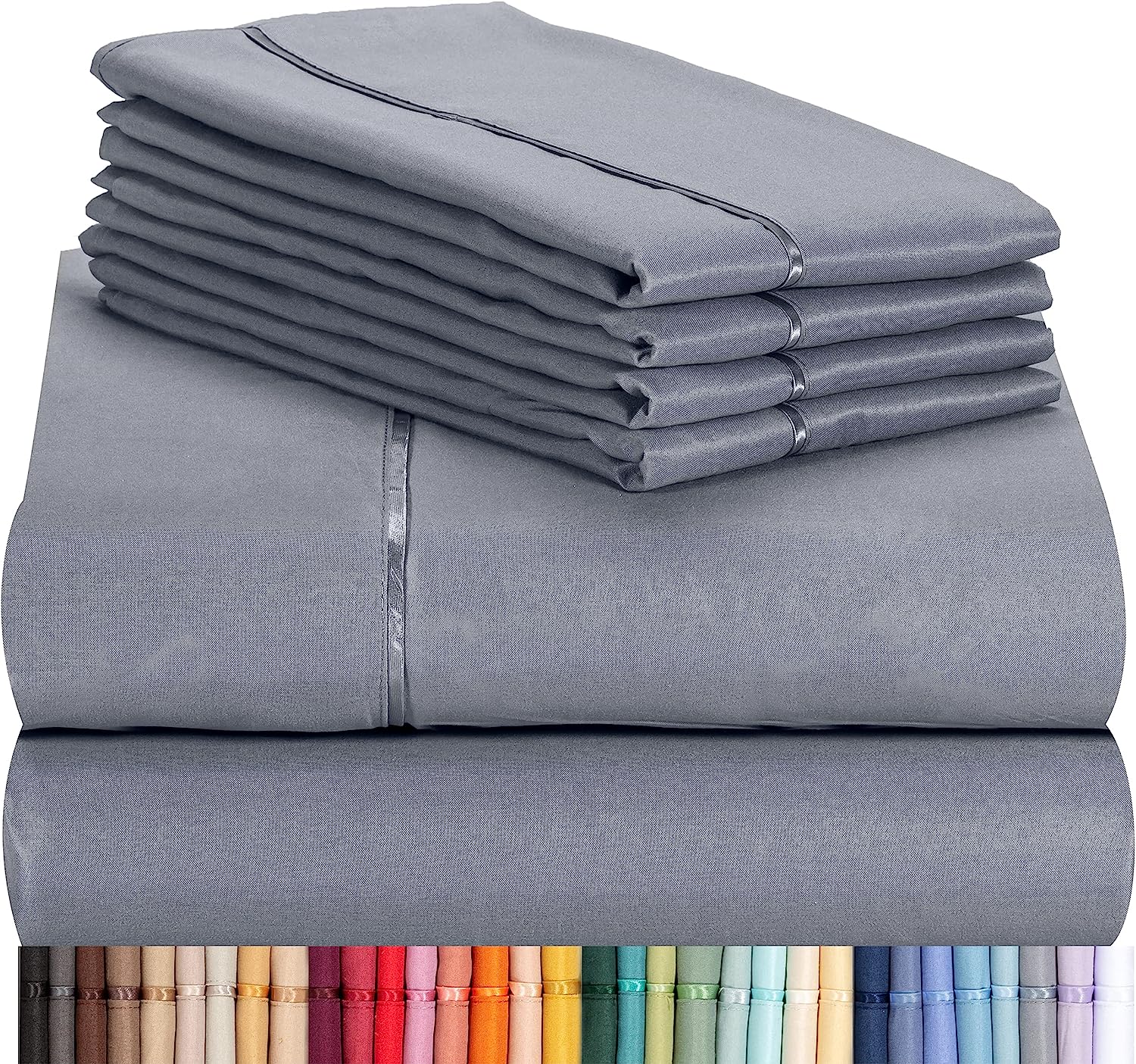 LuxClub 6 PC Queen Sheet Set Bamboo Sheets Deep Pockets 18" Eco Friendly Wrinkle Free Cooling Sheets Machine Washable Hotel Bedding Silky Soft -Silver Queen