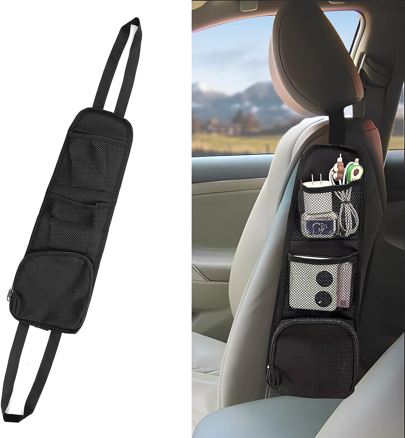 QUICTO Car Seat Storage Hanging Bag, Multi-Pocket Seat Side Organizer, Car Multifunctional Storage Mesh Net Pocket, Can Hold Mobile Phone, Wallet, Glasses, Suitable for Cars, SUVs, Trucks