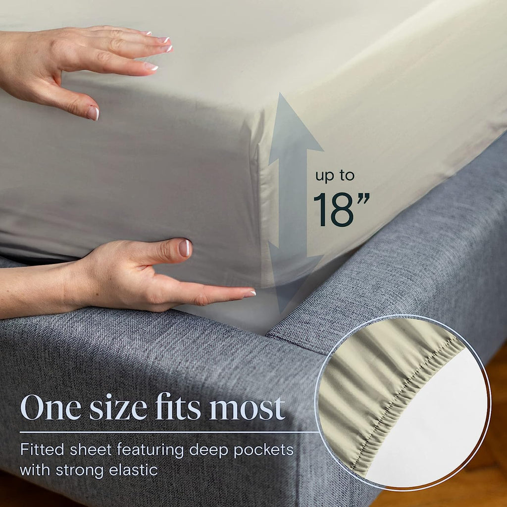 LuxClub 6 PC Full Size Sheet Set Bamboo Sheets Deep Pockets 18" Eco Friendly Wrinkle Free Cooling Sheets Machine Washable Hotel Bedding Silky Soft - Light Taupe Full