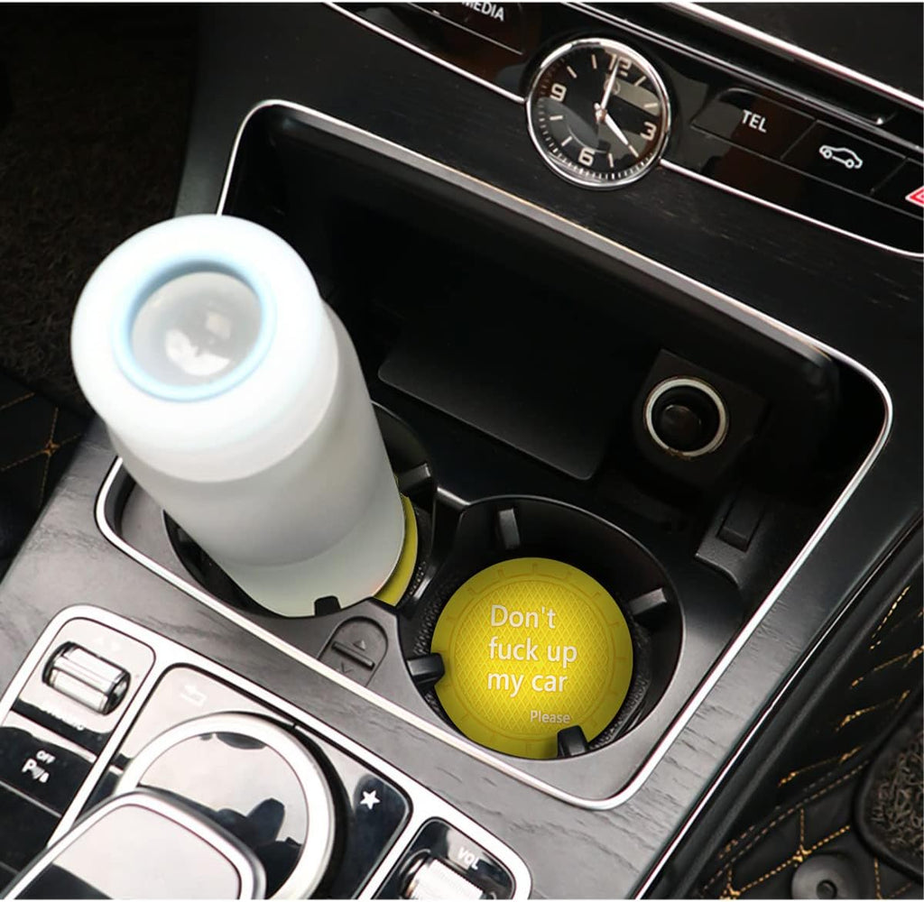2 Pack Car Cup Holder Coasters, 2.75 Inch Non-Slip PVC Insert Cup Coaster, Anti-Scratch Auto Cup Mats for Women Men, Vehicle Interior Accessories Universal for Car, SUV, Truck (D Yellow/2PCS)