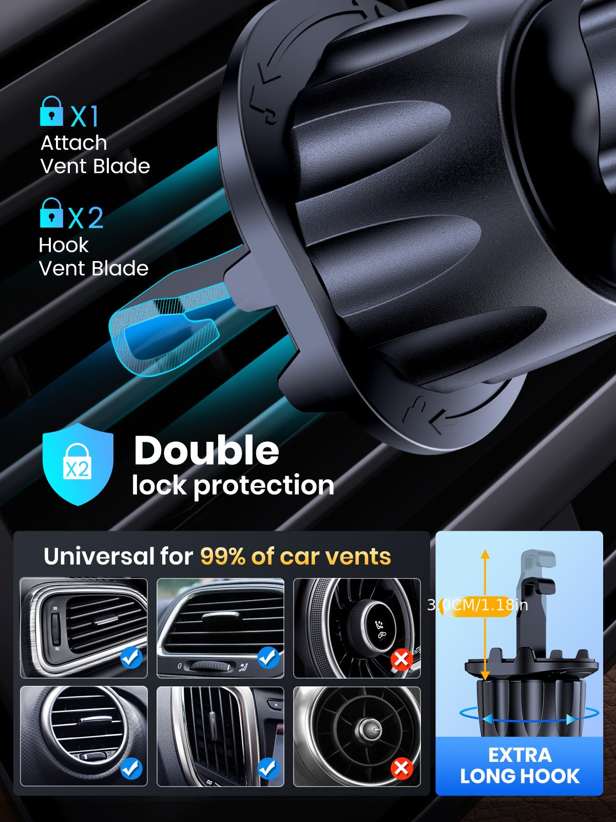 Big Phones &amp; Thick Cases? No Problem! Car Air Vent Phone Mount - The Ultimate Hands-Cell Phone Holder!