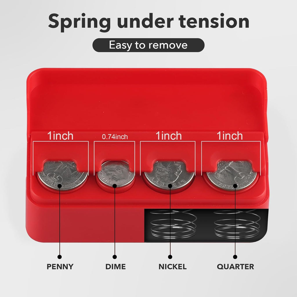 SINGARO Coin Holder for Car, Universal Car Coin Change Organizer, Car Coin Holder Compatible with Coins of Different Sizes, Car Interior Accessories, Suitable for Most Cars, Trucks(Red)