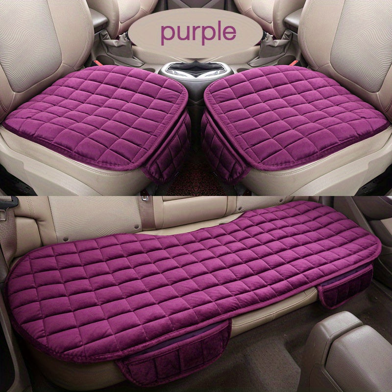 3pcs/set Plush Plaid Thickened Insulation Car Seat Cushions - Car, SUV, And Truck Protectors - Car Accessories