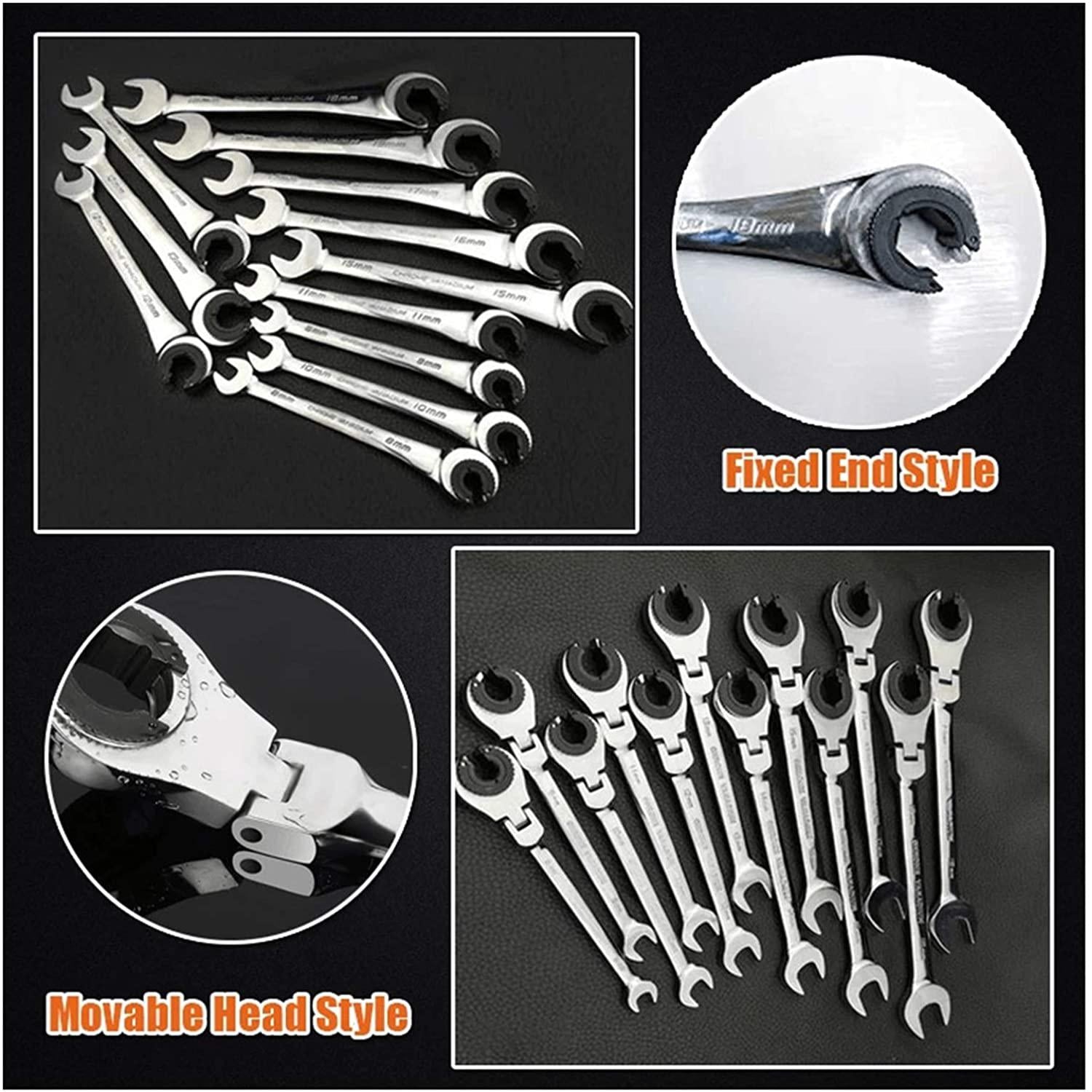 Without Husky Tool Set Socket Wrench Tubing Ratchet Wrench Moving Head Ratchet Wrench Tools for Car Vehicle Auto Replacement Parts Hand Tool Manual Car (Color : Flexible Head 12 pcs)