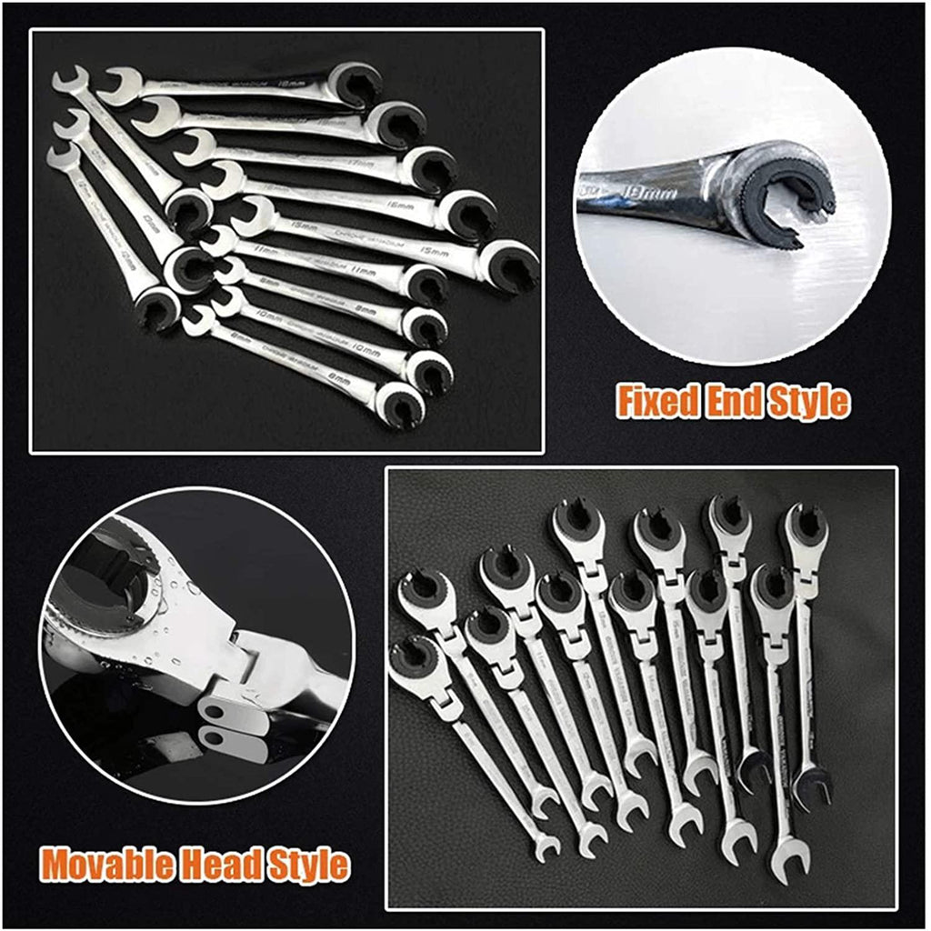 Without Socket Wrench Mechanic Tool Set Tubing Ratchet Wrench Moving Head Ratchet Wrench Tools for Car Vehicle Auto Replacement Parts Hand Tool Manual Car (Color : Fixed Head 12 pcs)