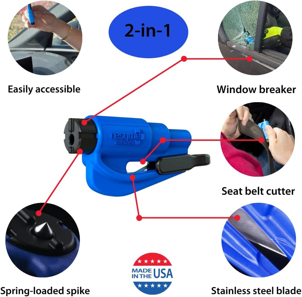 resqme Pack of 2,The Original Emergency Keychain Car Escape Tool, 2-in-1 Seatbelt Cutter and Window Breaker, Made in USA, Pink - Compact safety hammer