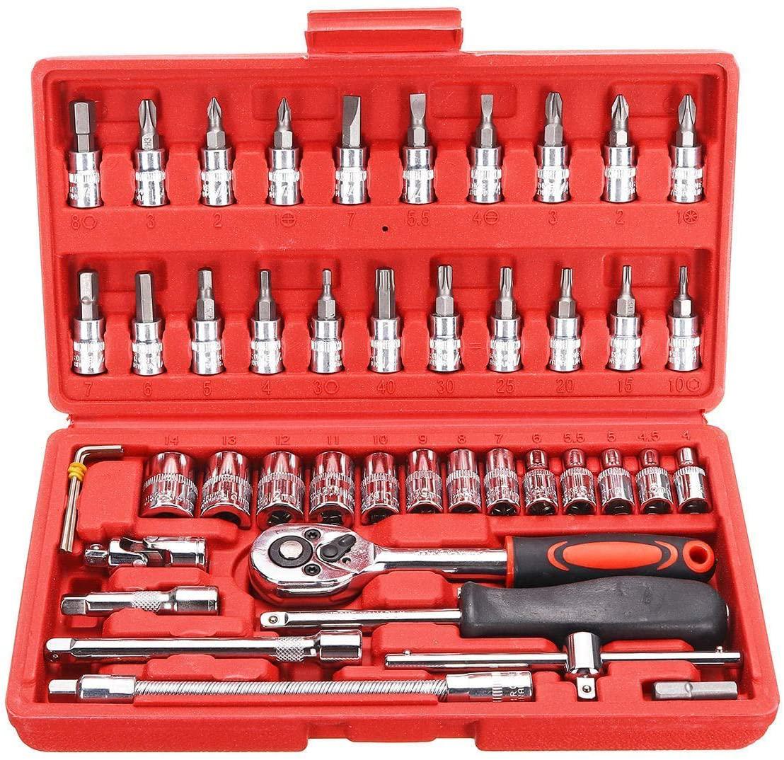 Peixiang Sturdy Repair Wrench 46Pcs 1/4inch Car Repair Socket Tools Set Spanner Ratchet Wrench Kit Hand Tools Safety