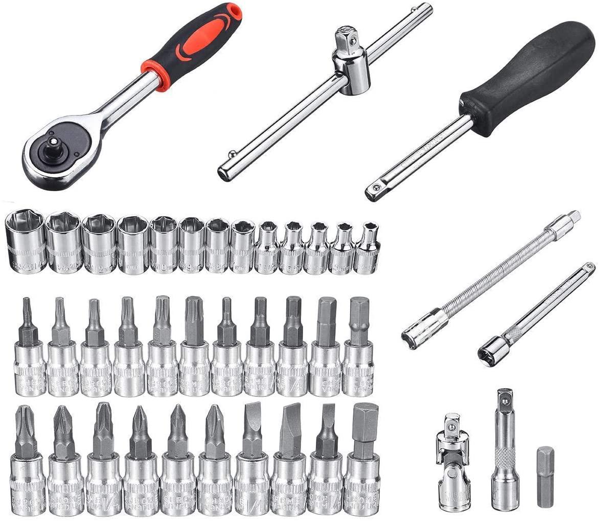 Peixiang Sturdy Wrench 46Pcs 1/4inch Car Repair Socket Tools Set Spanner Ratchet Wrench Kit Hand Tools Repair Tools Safety
