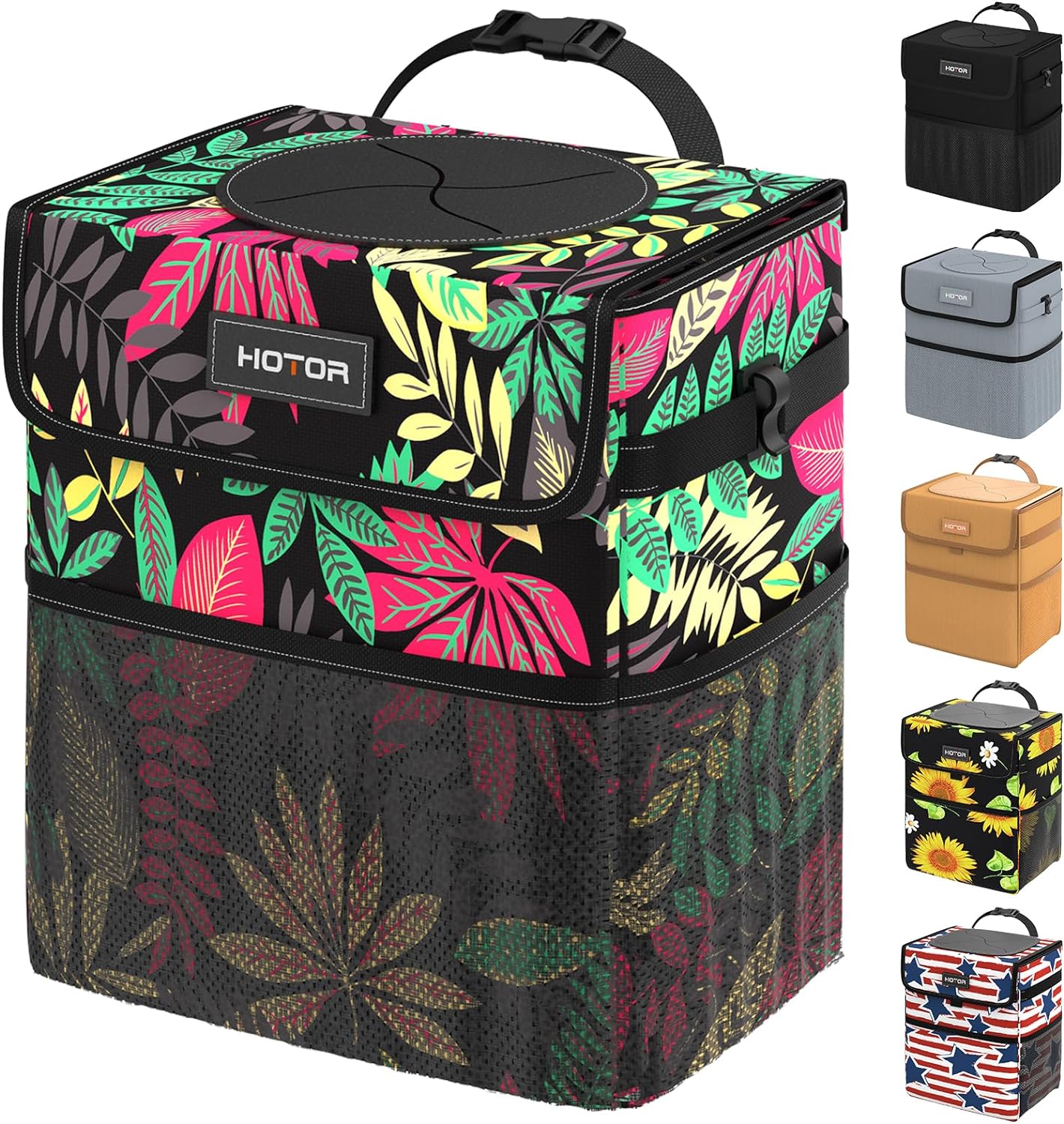 HOTOR Car Trash Can - 2-Gallon, Foldable and Waterproof Car Accessory for Interior, Leakproof Car Organizer and Storage Bag, Multipurpose Bin with Adjustable Straps and Multiple Pockets