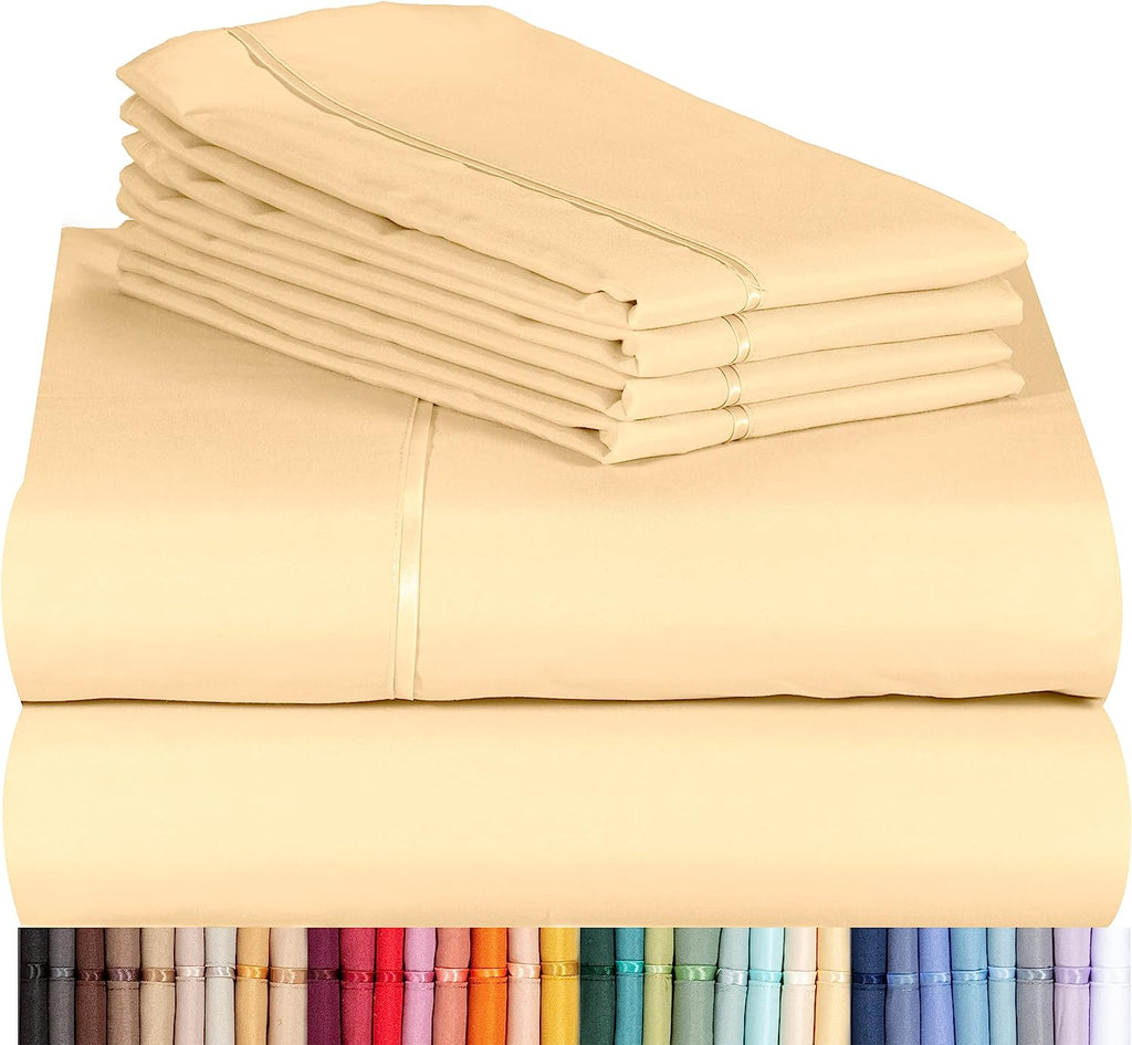 LuxClub 6 PC California King Size Sheet Set Bamboo Sheets Deep Pockets 18" Eco Friendly Wrinkle Free Cooling Sheets Machine Washable Hotel Bedding Silky Soft - Yellow California King