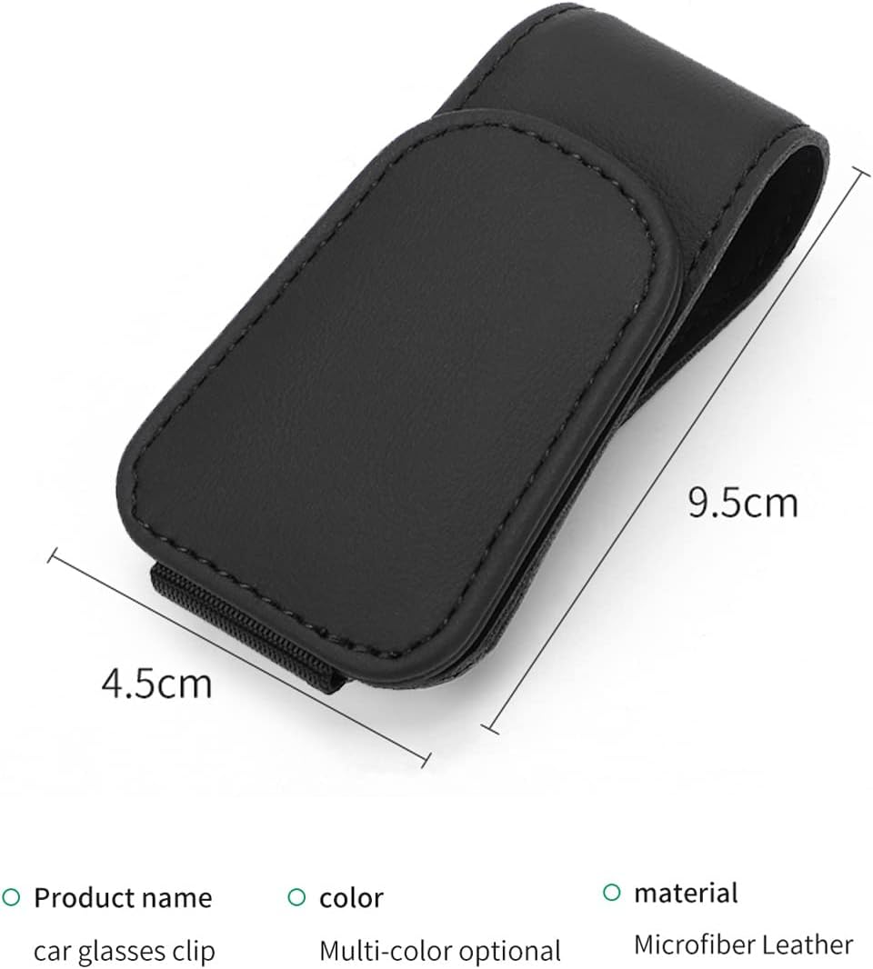 CHOSMOYI Magnetic Leather Sunglass Holder for Car, Sunglasses Clip for Car Visor, Auto Interior Accessories Universal for Different Size Eyeglasses (Black)