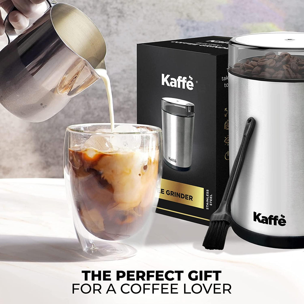 Kaffe Coffee Grinder Electric - Spice Grinder w/Cleaning Brush, Easy On/Off - Perfect for Espresso, Herbs, Spices, Nuts, Grain - 3.5oz / 14 Cup. Copper