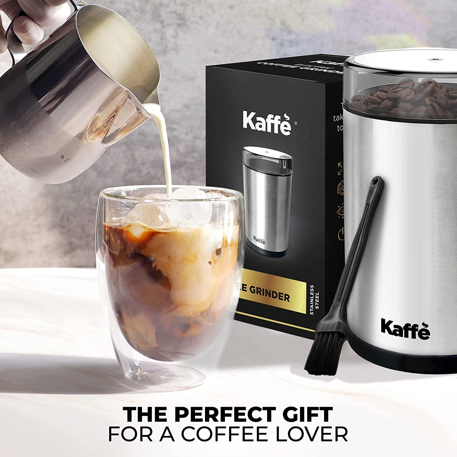 Kaffe Coffee Grinder Electric - Spice Grinder w/Cleaning Brush, Easy On/Off - Perfect for Espresso, Herbs, Spices, Nuts, Grain - 3.5oz / 14 Cup. Copper