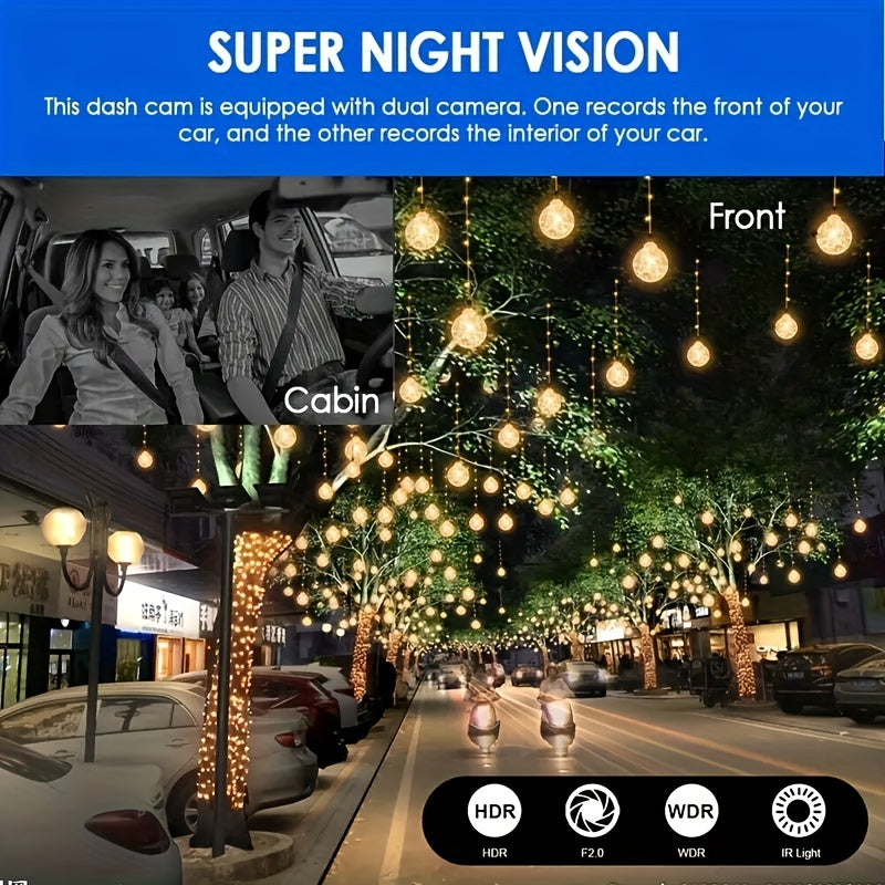 1080P Dual Camera,Dash Cam For Cars,Front And Inside,car Camera With IR Night Vision,Loop Recording,wide Angle Car DVR Camera With 3.16 Inch IPS Screen,dual Lens Car Dashboard Video Cam