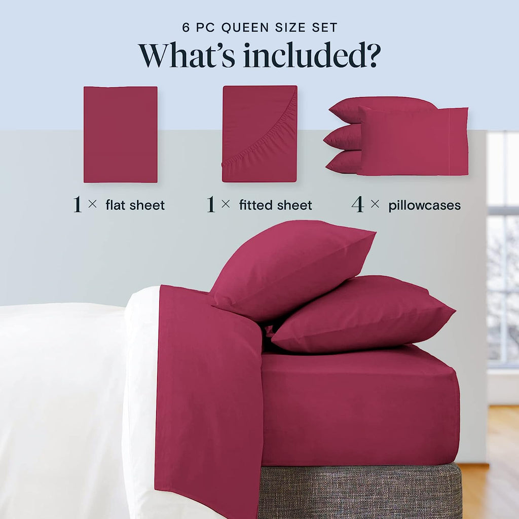 LuxClub 6 PC California King Size Sheet Set Bamboo Sheets Deep Pockets 18" Eco Friendly Wrinkle Free Cooling Sheets Machine Washable Hotel Bedding Silky Soft - Burgundy California King