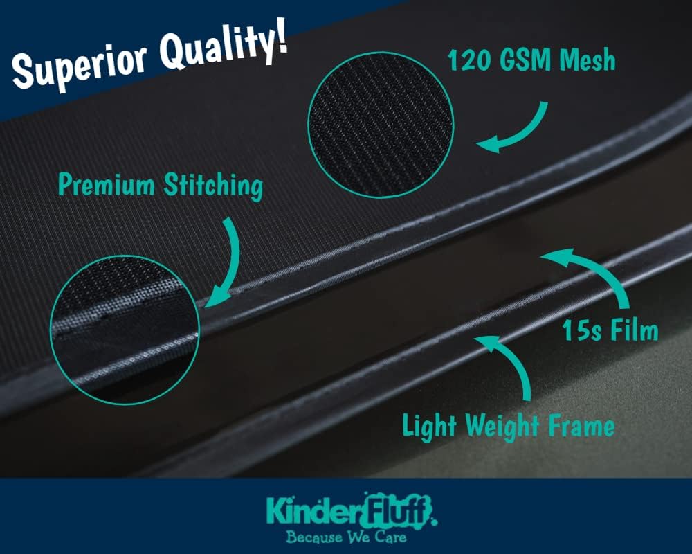 kinder Fluff Car Window Shades (4X) for Baby - The Only Certified Car Sun Shade Blocking 99.95% UVR-Award Winning - Automotive Window Sunshades, Van, SUV, Truck, RV, Camper -XL