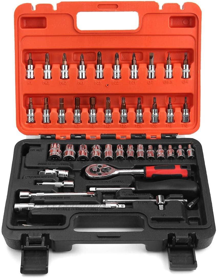 Peixiang Sturdy Hand Tools 46Pcs 1/4 Inch Wrench Repair Tools Metric Socket Wrench Screw Kit Safety