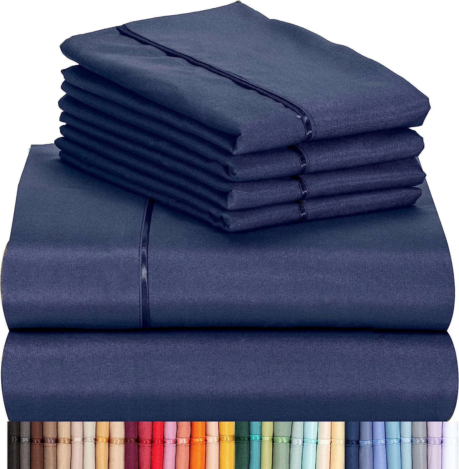 LuxClub 6 PC Queen Sheet Set Bamboo Sheets Deep Pockets 18" Eco Friendly Wrinkle Free Cooling Sheets Machine Washable Hotel Bedding Silky Soft - Navy Queen