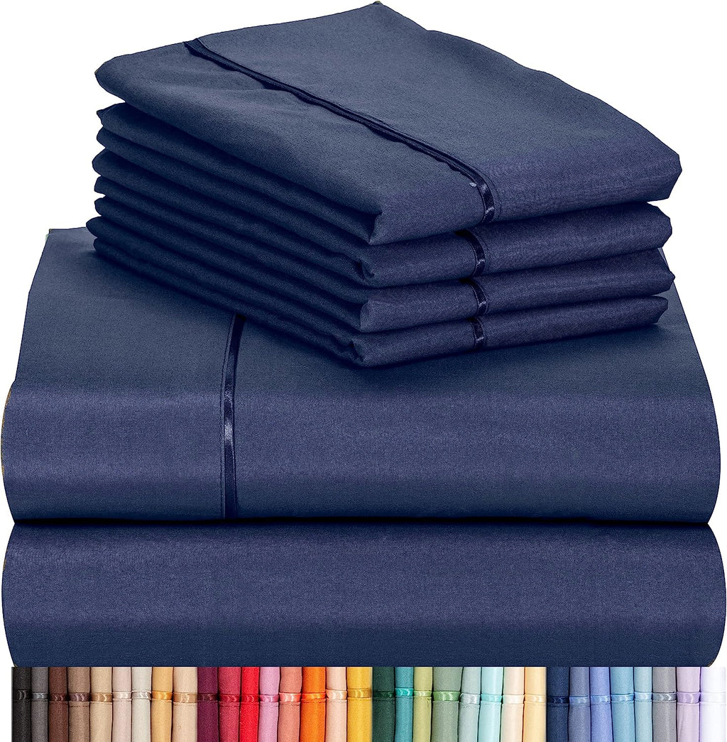 LuxClub Twin Sheets Set - Soft Kids Twin Bed Sheets for Boys and Girls, 4 PC Deep Pockets 18" Eco Friendly Wrinkle Free Fitted Sheets Machine Washable Hotel Bedding Silky Soft- Navy Twin
