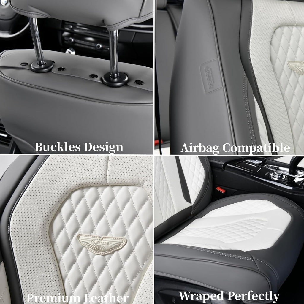 Coverado Leather Seat Covers Front, 2-Pack Universal Seat Covers for Cars, Waterproof Luxury Leatherette Car Seat Cushions, Car Seats Protectors, Driver Seat Covers Fit for Most Vehicles GaryWhite