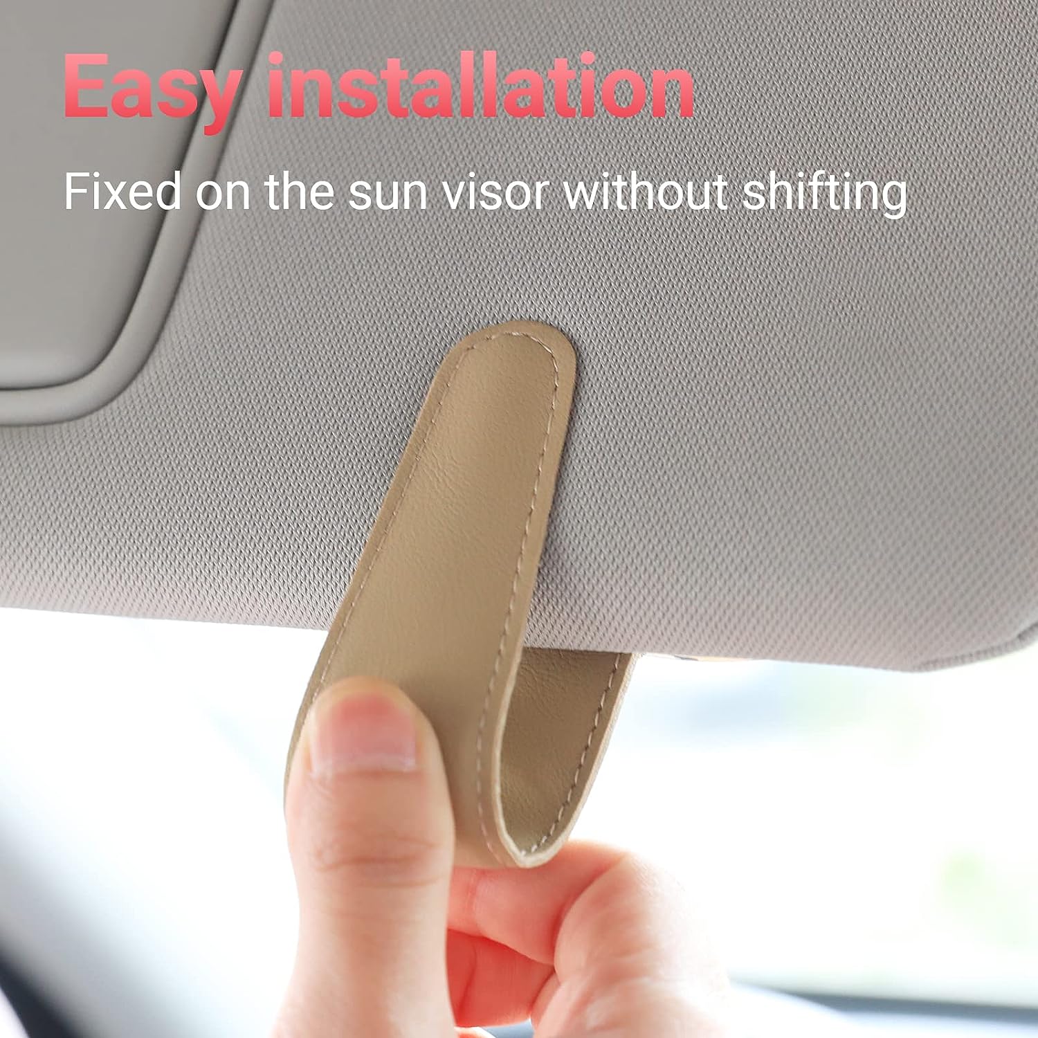 Sunglass Holder for Car Visor Sunglasses Clip Magnetic Leather Glasses Eyeglass Holder Interior Car Accessories for Woman Man - 2 Packs Beige