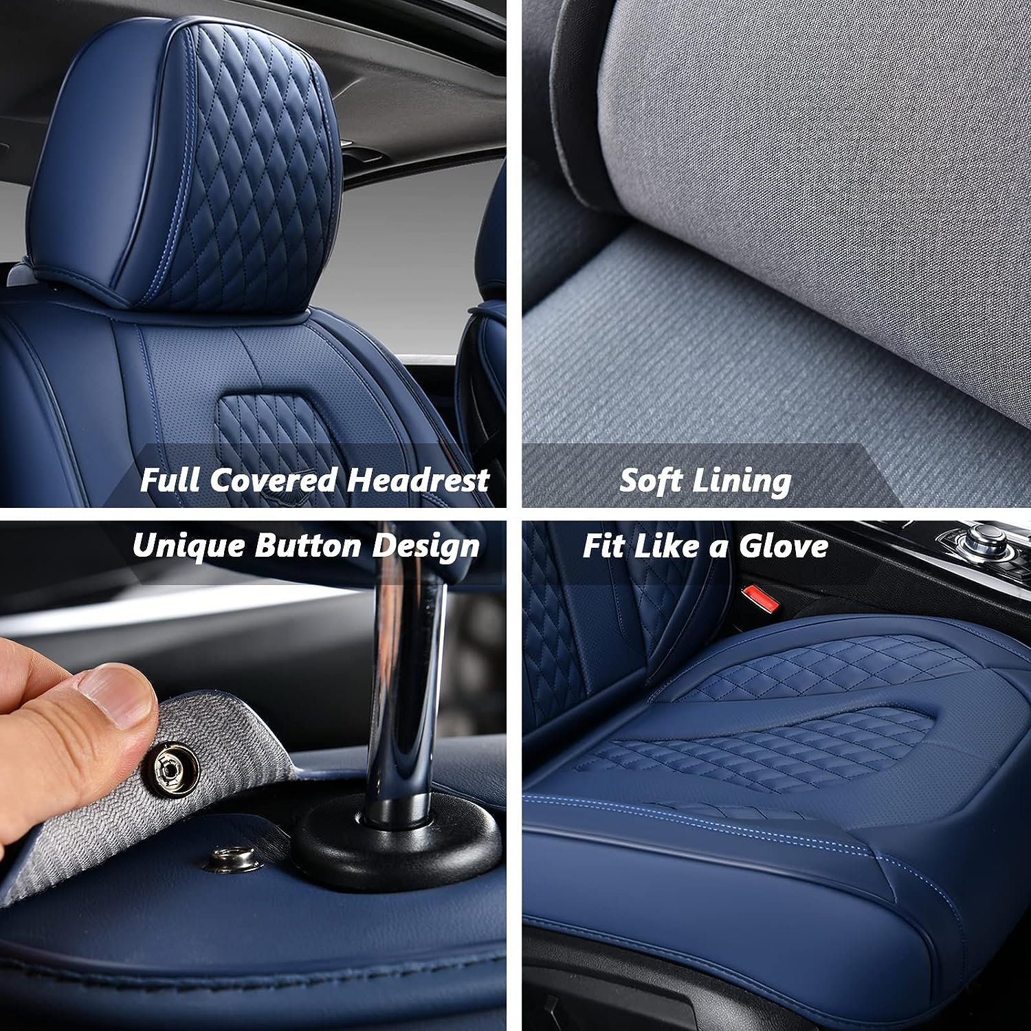 Coverado Leather Seat Covers Front, 2-Pack Universal Seat Covers for Cars, Waterproof Luxury Leatherette Car Seat Cushions, Auto Car Seats Protectors, Driver Seat Covers Fit for Most Vehicles Blue