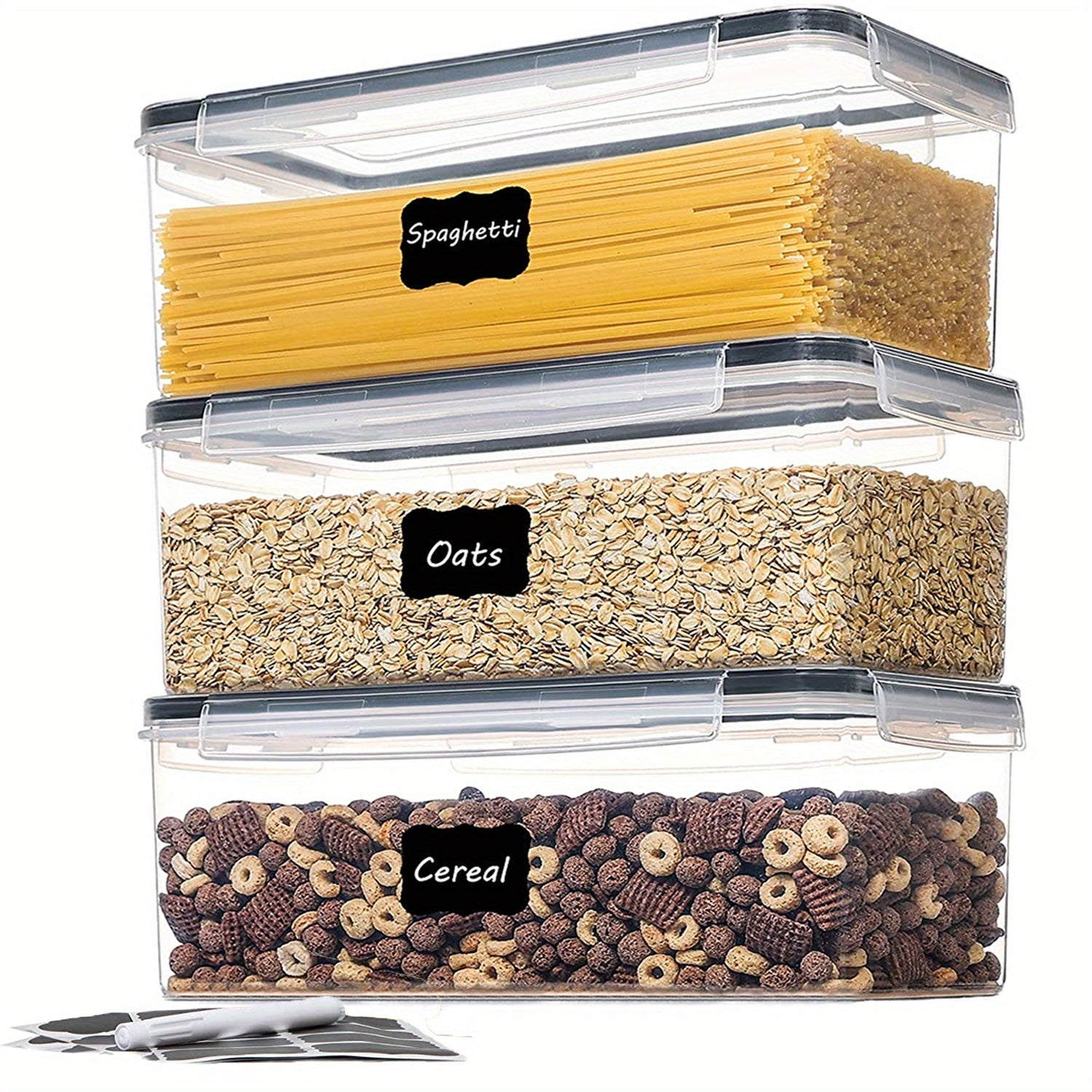 1/2/3pcs Airtight Food StoraContainers With Lids 3.2L, Plastic Spaghetti Container, PP Material BPA Kitchen Pantry Organization And Storage