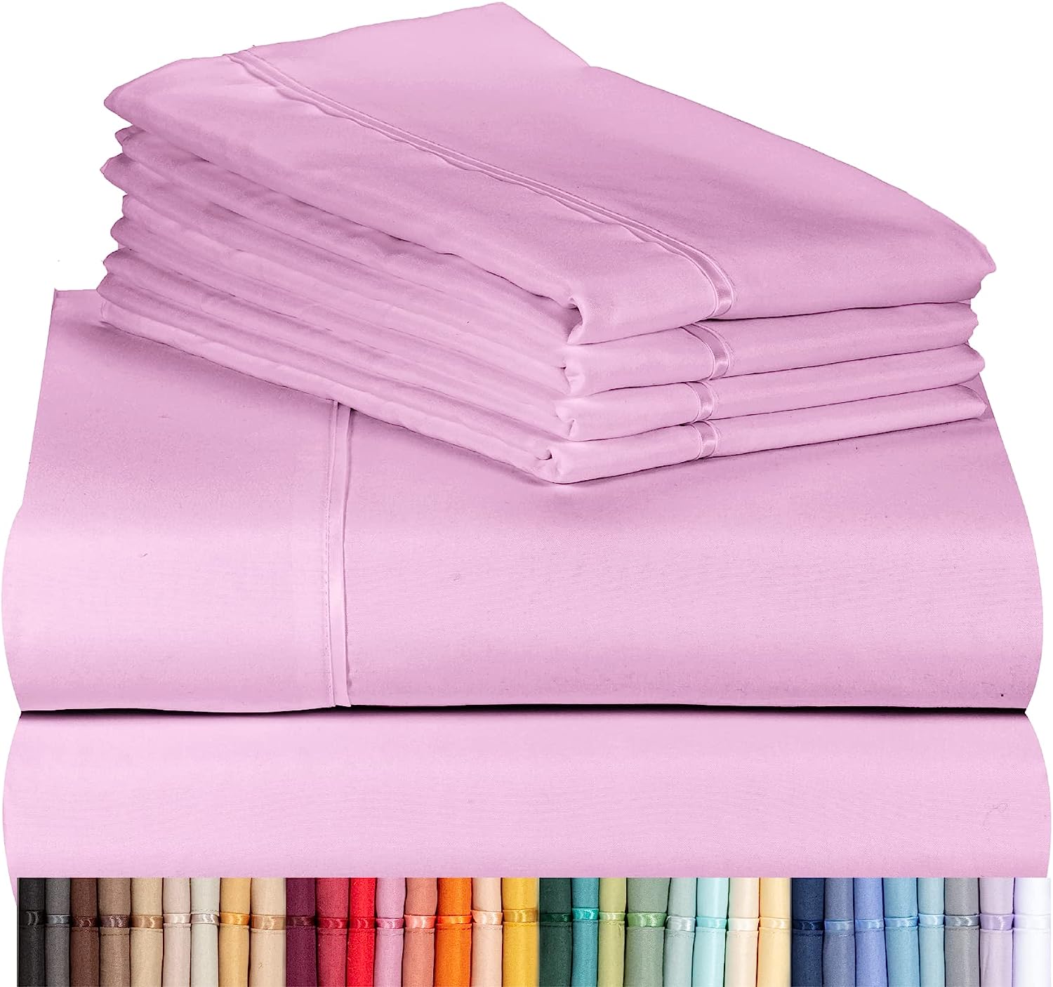 LuxClub 6 PC King Size Sheet Set Bamboo Sheets Deep Pockets 18" Eco Friendly Wrinkle Free Cooling Sheets Machine Washable Hotel Bedding Silky Soft - Light Plum King